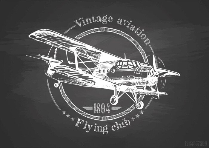 Poster Schwarzes und weißes Luftfahrzeug auf einer Wandtafel