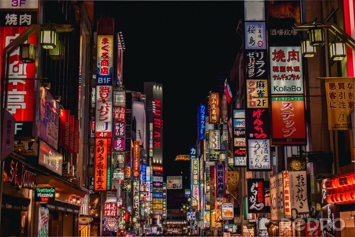 Poster Sea of neon advertisement boards in Kabukicho Shinjuku Tokyo Japan