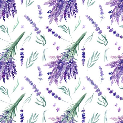 seamless pattern, lavender watercolor on an isolated white background, hand drawing