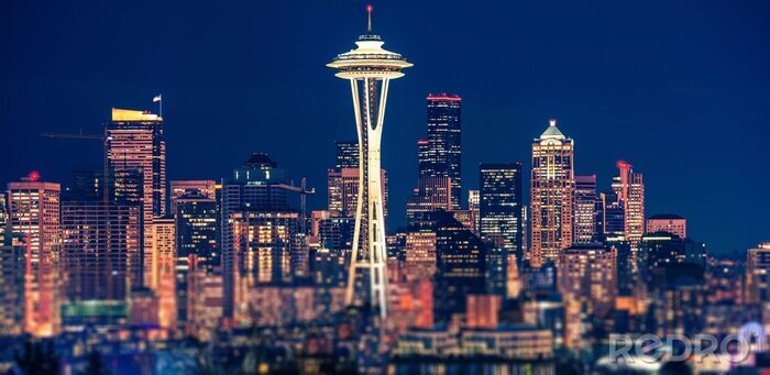 Poster Seattle und Panorama bei Nacht