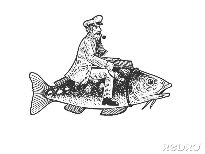 Poster Seemann sitzt auf einem Fisch