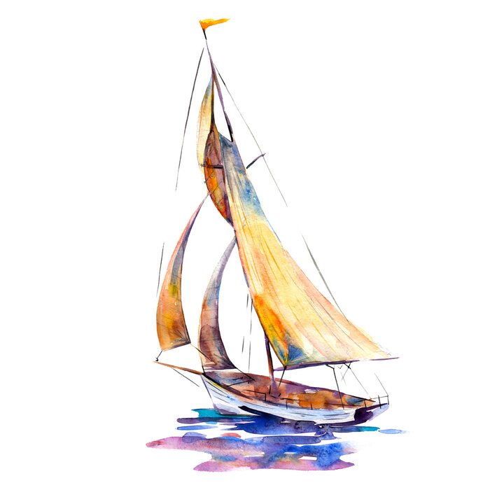 Poster Segelboot Aquarell gemalt