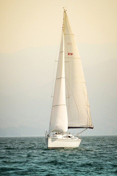 Poster Segelboot auf Wasser hohes Segel