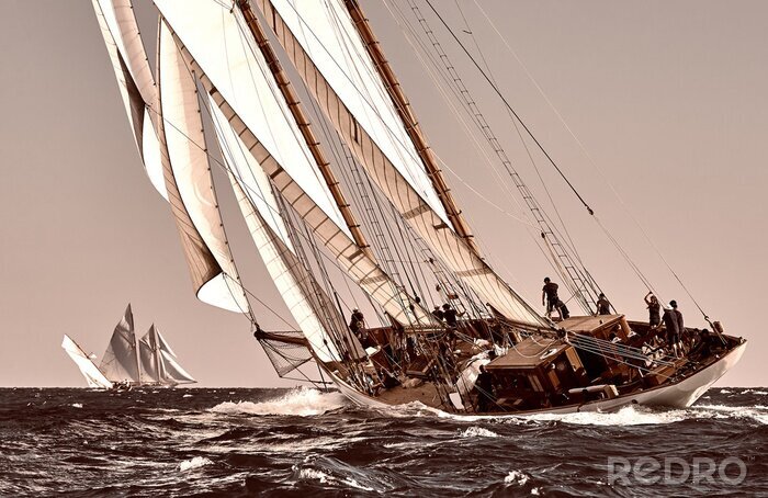 Poster Segelboot-Rennen in Sepia