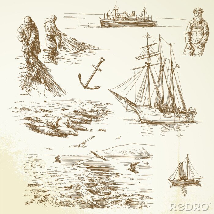 Poster Segelboot-Skizze im Retro-Stil