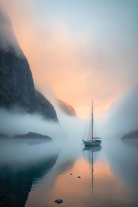 Poster Segelboot zwischen den Klippen
