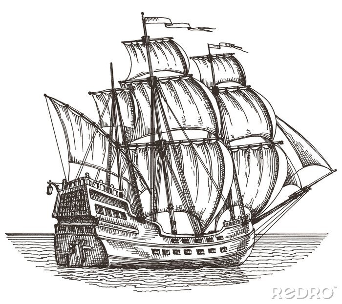 Poster Segelschiff Piratenschiff wie skizziert