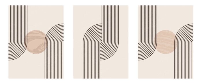 Poster Set of boho modern minimalist abstract line art print with geometric shape.