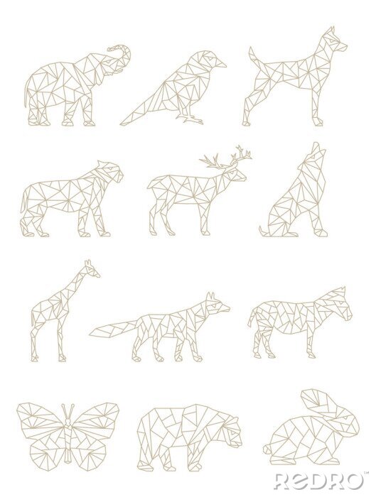 Poster Set of Geometric Animals. Drawings of Animals in Vector 