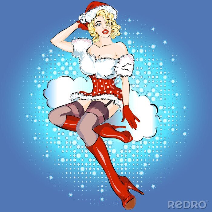 Poster Sexy Weihnachtsfrau auf einer Wolke