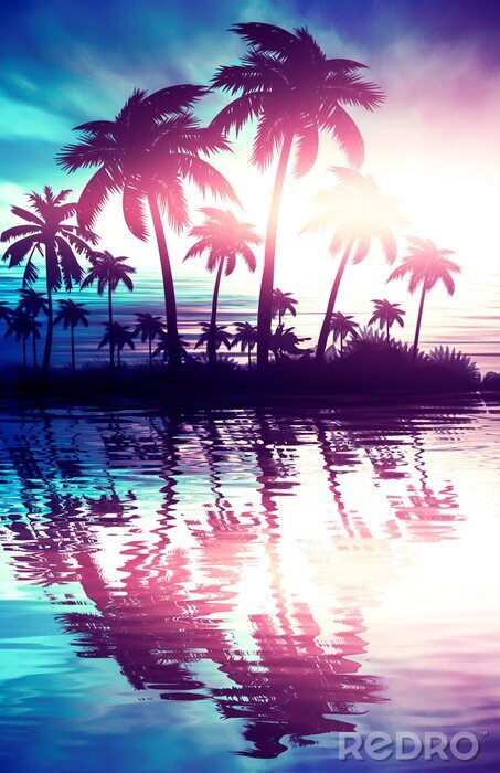 Poster Sich im Meer widerspiegelnde Palmen