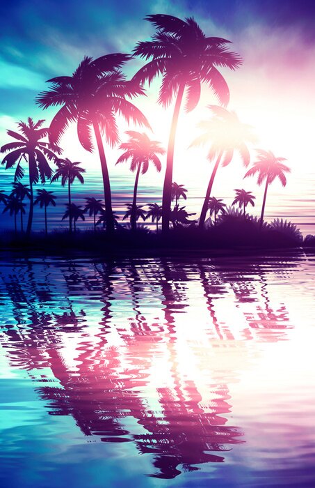 Poster Sich im Meer widerspiegelnde Palmen