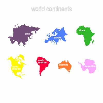 Poster Sieben Kontinente in verschiedenen Farben