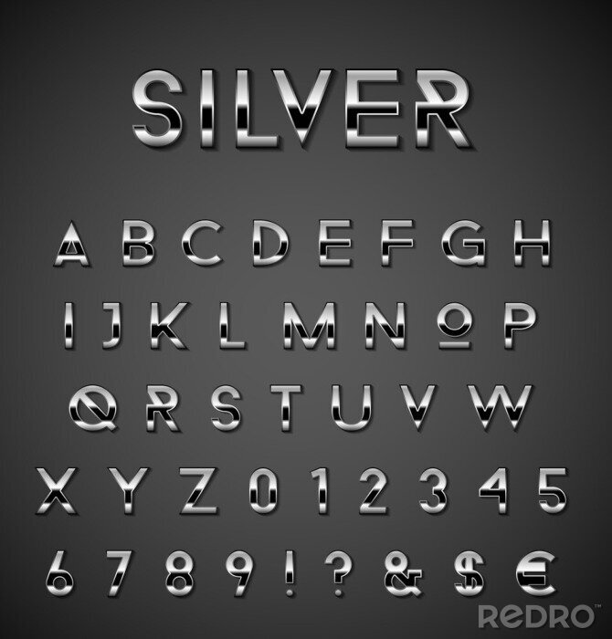Poster Silberfarbene Buchstaben des Alphabets