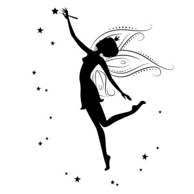 Sticker Silhouette einer Fee und Stars