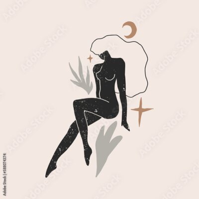 Poster Silhouette einer magischen Frau mit dunklem Haar