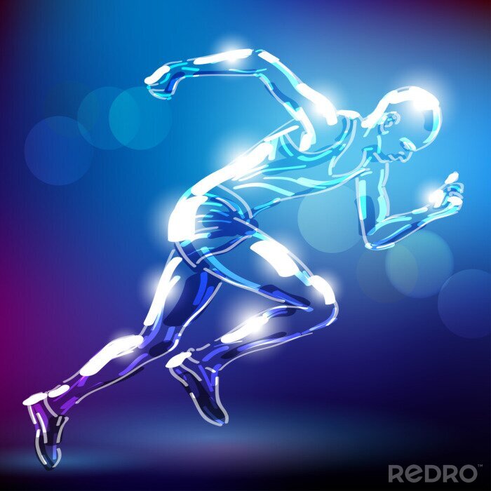 Poster Silhouette eines Läufers auf blauem Hintergrund