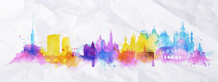 Poster Silhouette Overlay Stadt Kiew, Rom