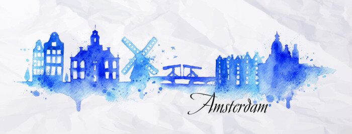 Poster Silhouette watercolor Amsterdam