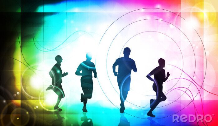 Poster Silhouetten der Läufer auf einem farbigen Hintergrund