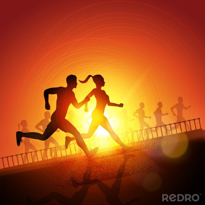 Poster Silhouetten der Läufer in der Sonne