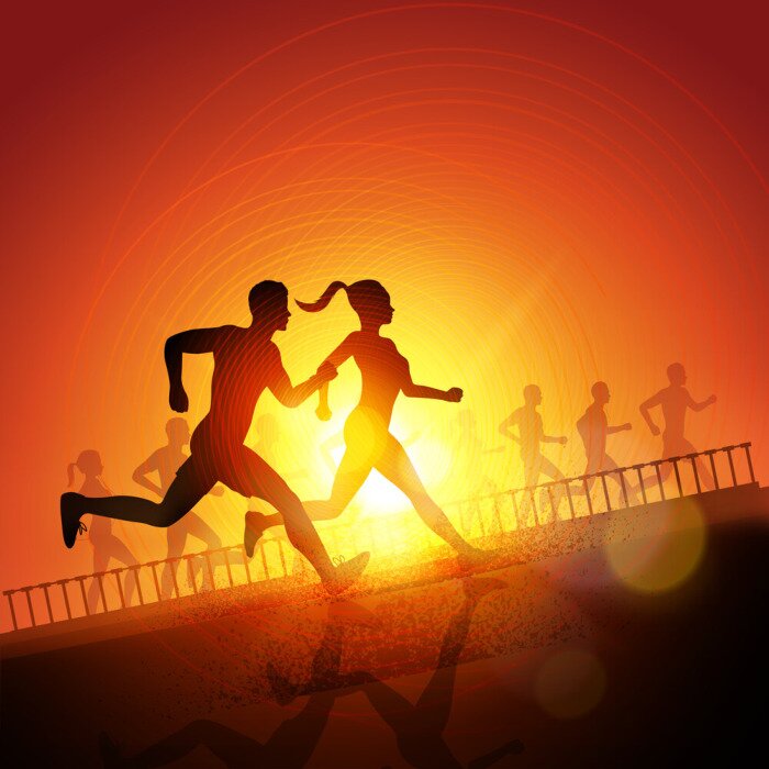 Poster Silhouetten der Läufer in der Sonne