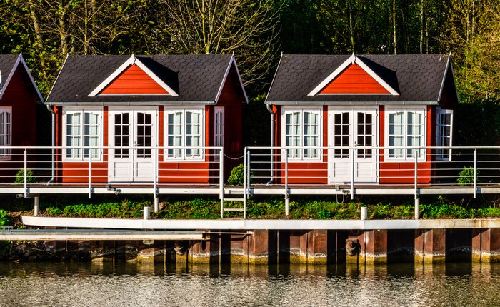 Poster Skandinavische Ferienhäuser am See