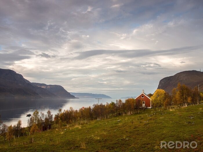 Poster Skandinavische Landschaft Berge mit Fjorden