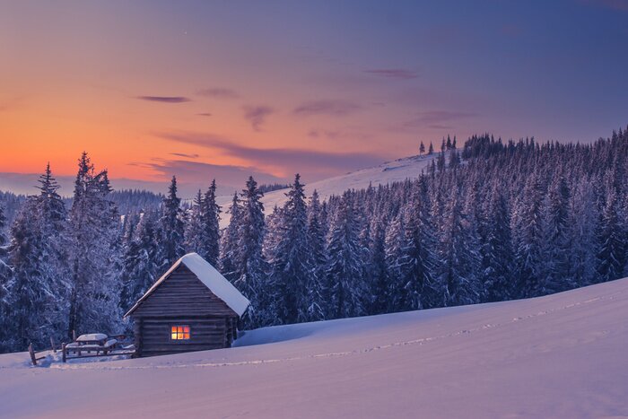 Poster Skandinavische Landschaft Berge Schnee