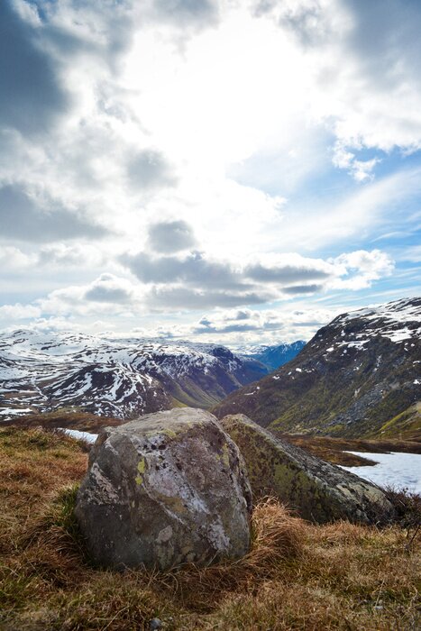 Poster Skandinavische Landschaft mit Bergen
