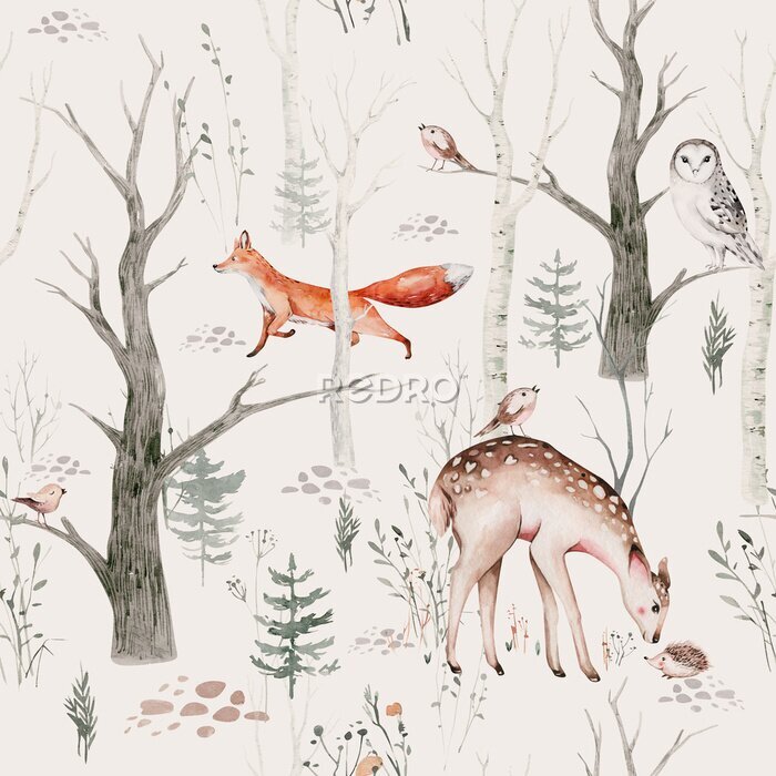 Poster Skandinavischer gemalter Wald