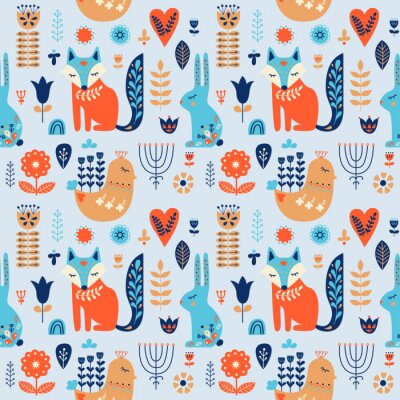 Tapete Skandinavischer Kinderwald mit Tieren