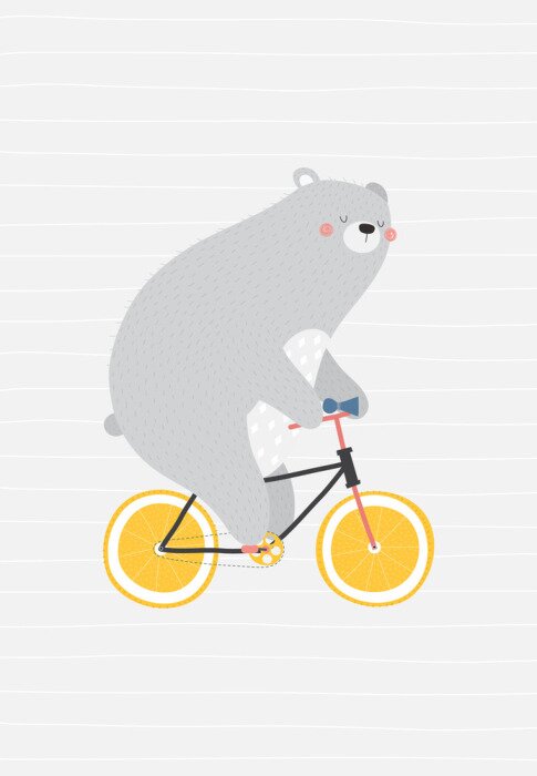 Poster Skandinavischer Teddybär auf dem Fahrrad