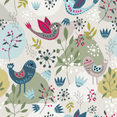 Poster Skandinavisches Muster mit Vögeln