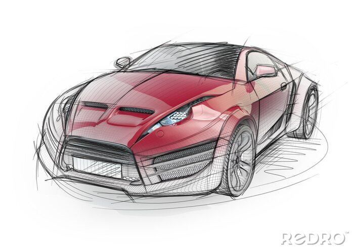 Poster Sketch Zeichnung eines Sportwagens. Nicht-Marken-Konzept Auto.