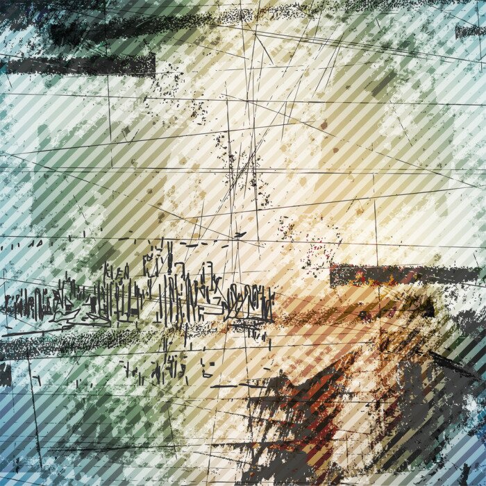 Poster Skizze der Stadtgebäude im Grunge-Stil