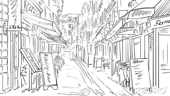Poster Skizze der Straße in Paris