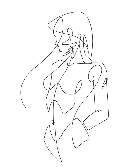 Poster Skizze einer Frau mit einer Linie