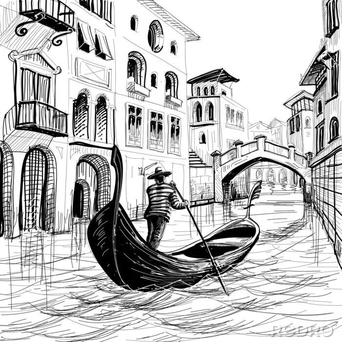 Poster Skizze einer venezianischen Gondel
