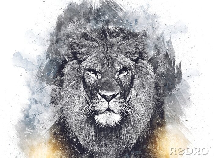 Poster Skizze eines wilden Löwen mit einer üppigen Mähne