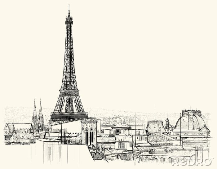 Poster Skizze mit Denkmälern von Paris