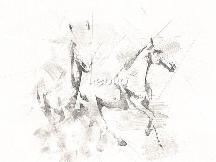 Poster Skizze von laufenden Pferden