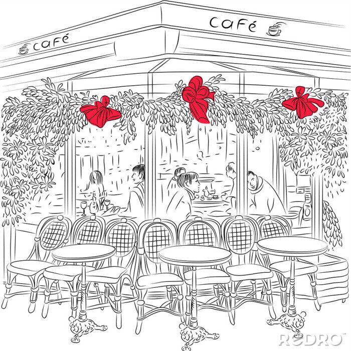 Poster Skizze von Pariser Café