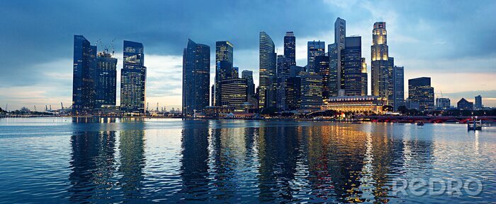 Poster Skyline in Singapur bei Nacht