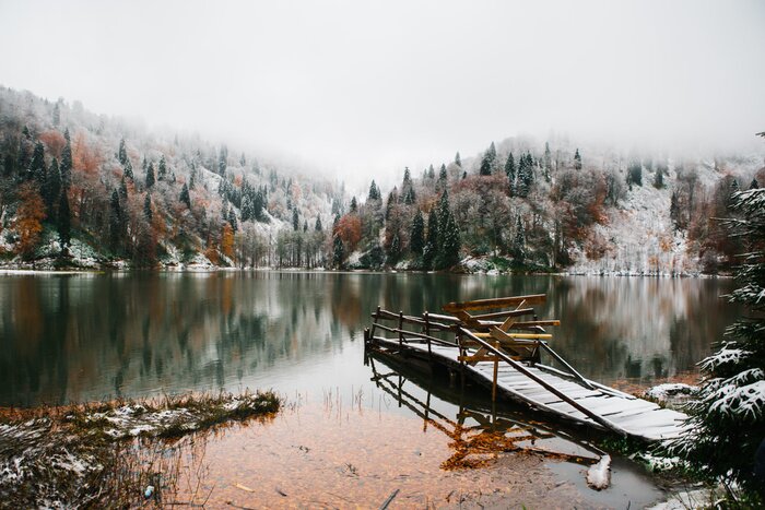 Poster Soft autumn landscape view of Karagol (Black lake) a popular destination for tourists,locals,campers and travelers in Eastern Black Sea,Savsat, Artvin, Turkey