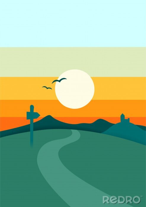 Poster Sonnenaufgang auf dem Bergpfad
