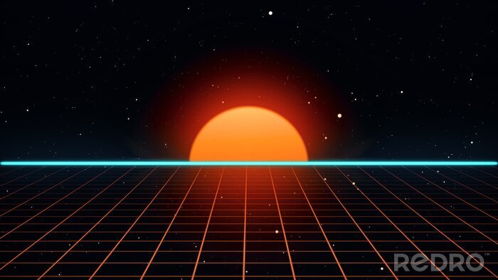 Poster Sonnenaufgang auf Retro-Grafik