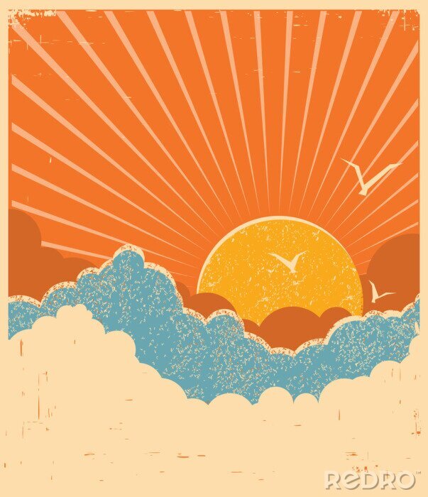 Poster Sonnenaufgang in der Retro-Illustration
