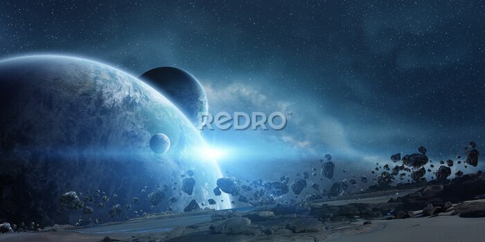 Poster Sonnenaufgang über dem Planeten Erde im Weltraum