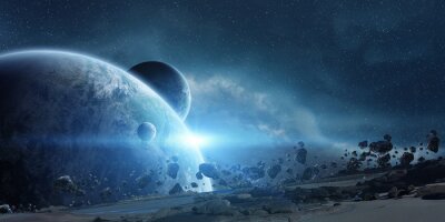 Poster Sonnenaufgang über dem Planeten Erde im Weltraum